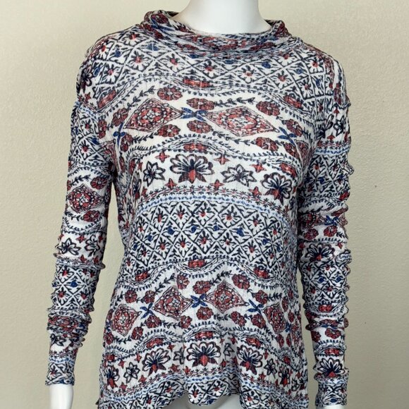 Lucky Brand Tops - Lucky Brand Women's L Knit Top Floral Print High-Low Turtleneck‎ Split Back Boho